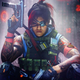 A Call of Duty operator with sub-machine guns looking grim in front of a stream of numbers.